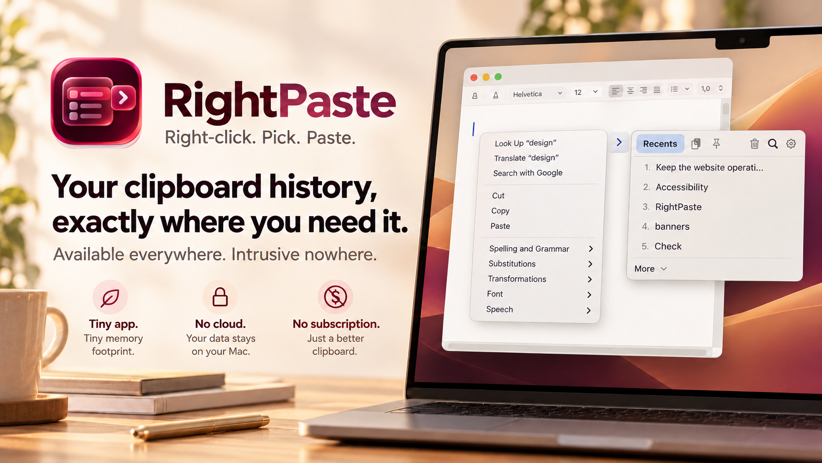 RightPaste clipboard history promotional banner.